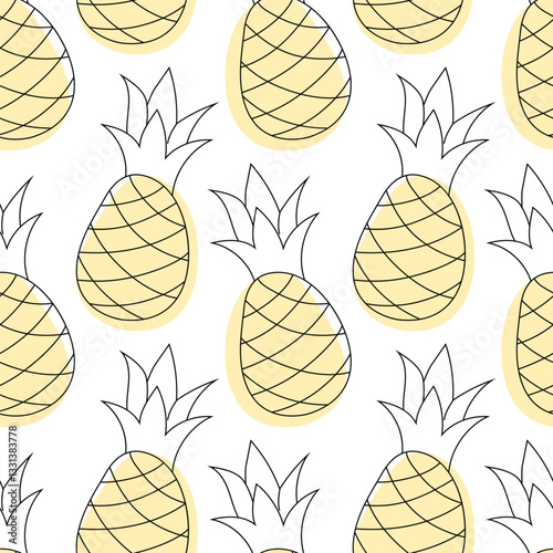 Pattern design featuring hand-drawn pineapples in a cheerful, colorful layout for summer