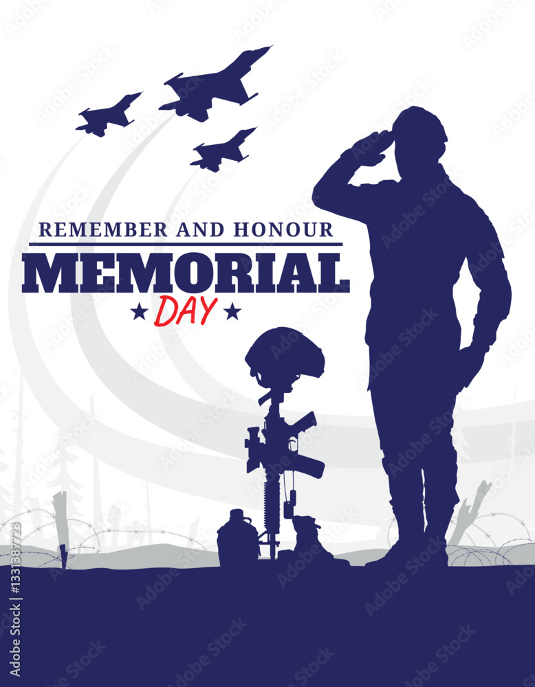 Obraz premium Memorial day celebration silhouette vector illustration