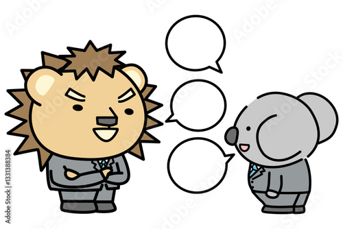 笑顔で会話する擬人化された動物のビジネスマンたち