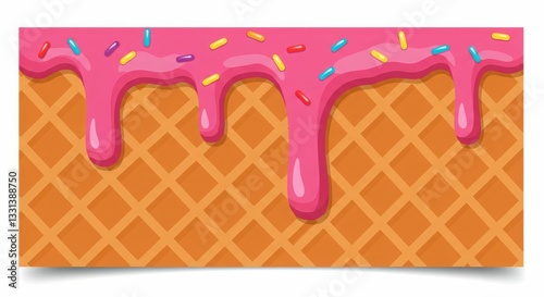 Pink icing with sprinkles on waffle background