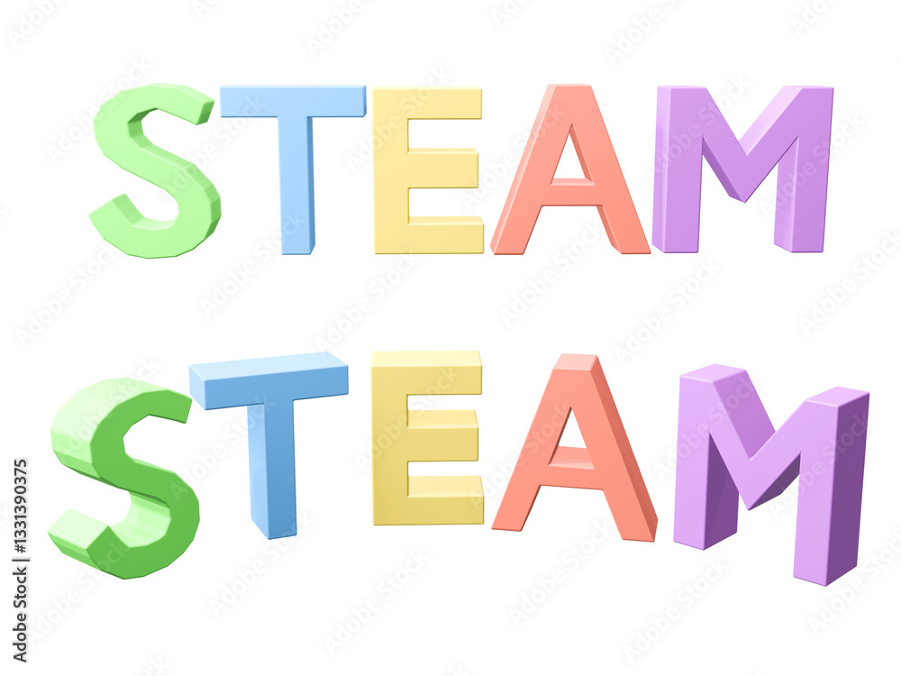 3DレンダリングのSTEAMの文字