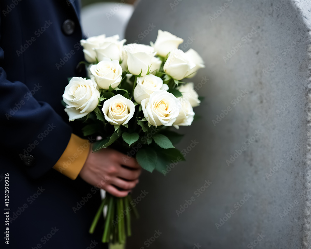 person holding a bouquet of white roses person holding a bouquet of white roses