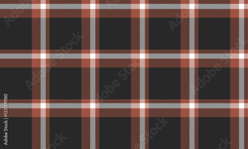 Seamless plaid, black, orange, white, creates a striking and stylish look. Suitable for designing clothes such as skirts and pants. Gives a modern and classic feel at the same time.