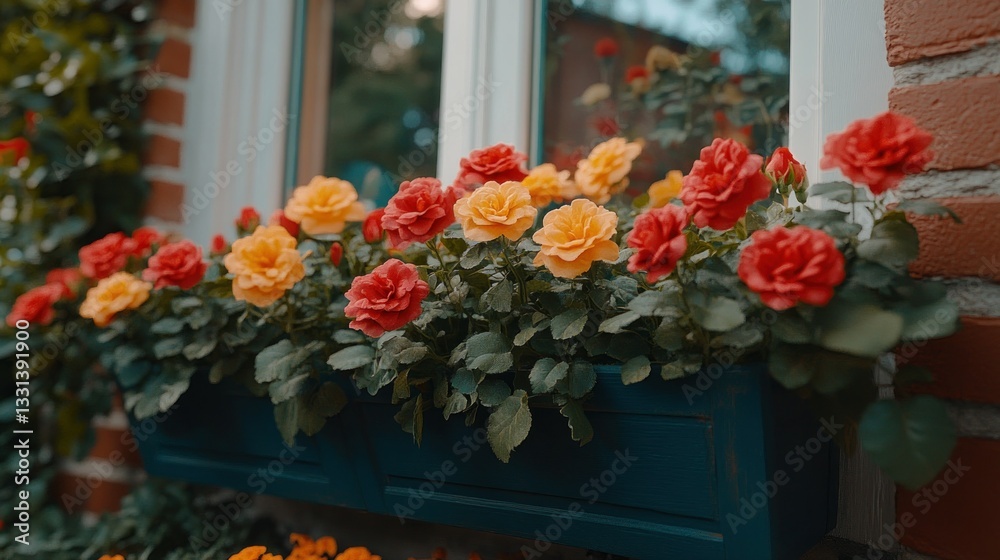Fototapeta premium Colorful roses in a window box