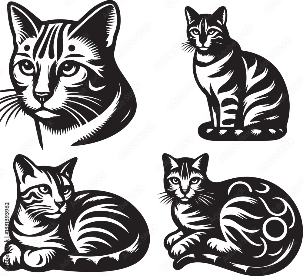 Fototapeta premium Bengal cat vector in black and white