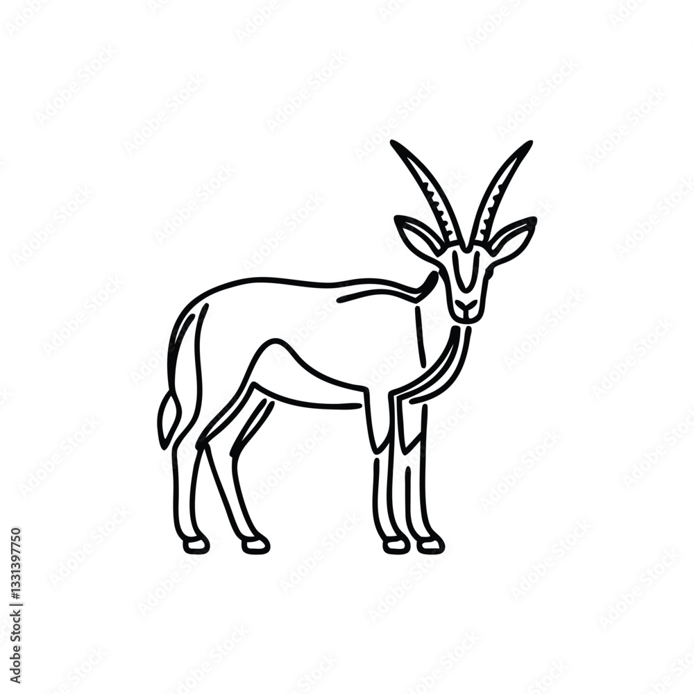 Fototapeta premium Antelope animal line art flat vector illustration.