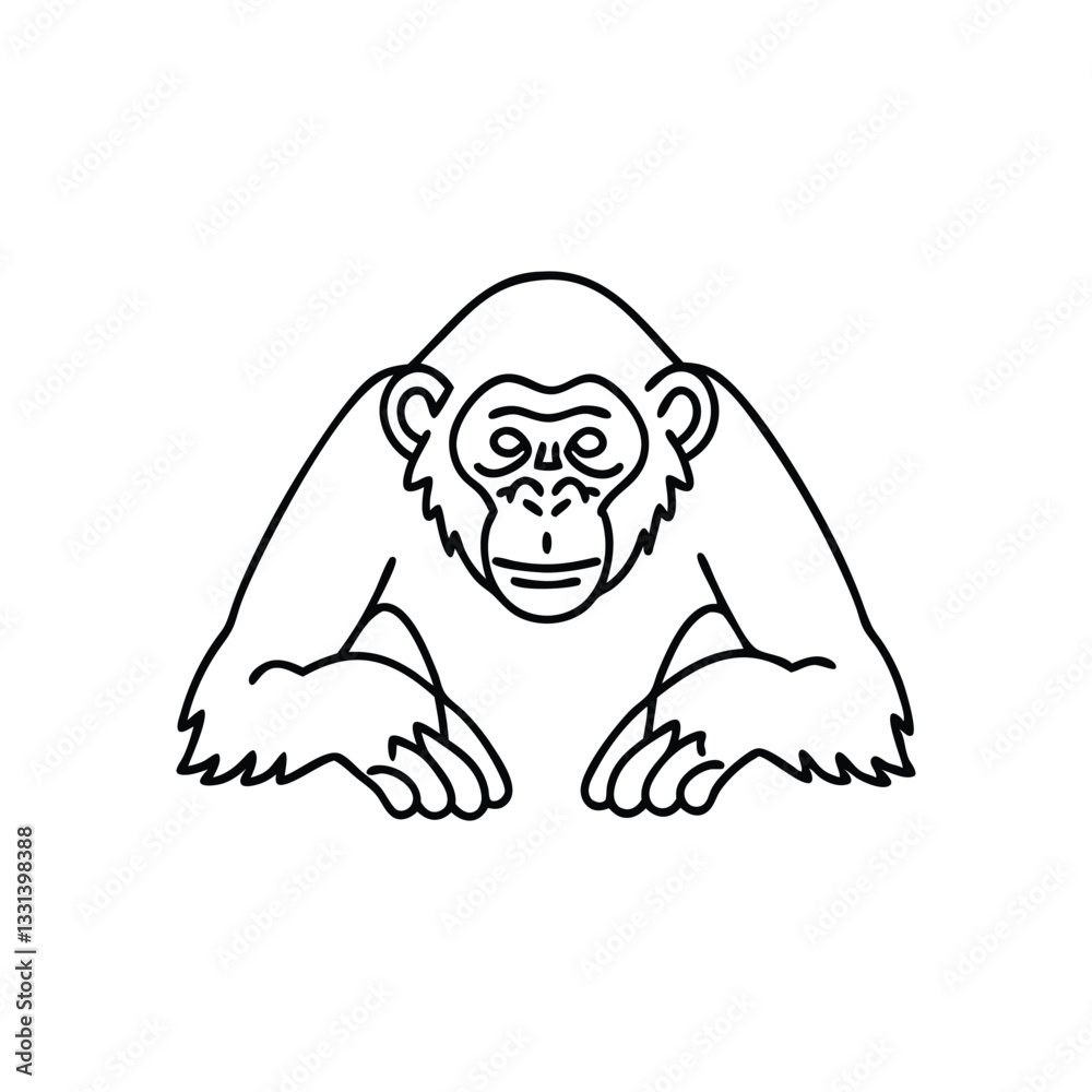 Obraz premium Chimpanzee animal line art flat vector illustration.