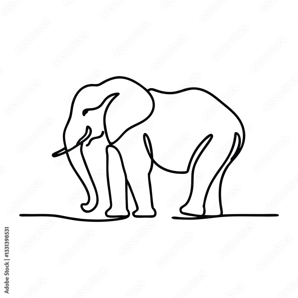 Obraz premium Elephant line art flat vector illustration.