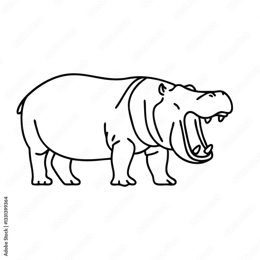 Fototapeta premium Hippopotamus line art flat vector illustration.