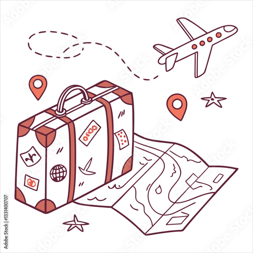 A heart-filled gift box takes flight, a cartoon icon of travel joy