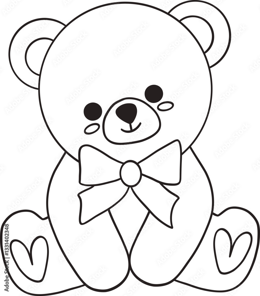 Fototapeta premium Cute Bear with Coquette Bow Outline perfect for coloring pages, nursery art, designed for illustrations, decor, and vector art