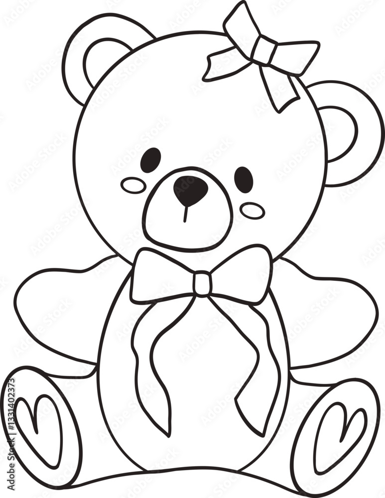 Cute Bear with Coquette Bow Outline perfect for coloring pages, nursery art, designed for illustrations, decor, and vector art Cute Bear with Coquette Bow Outline perfect for coloring pages, nursery art, designed for illustrations, decor, and vector art