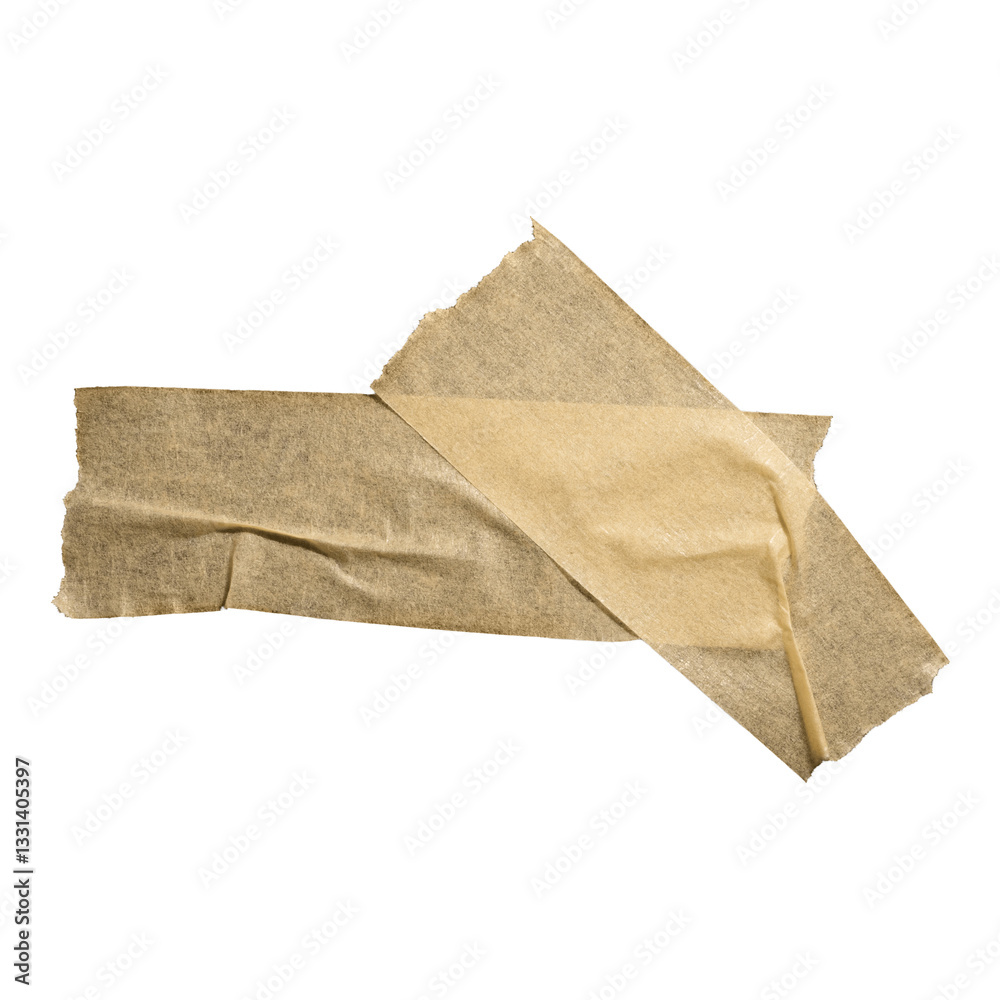 Brown adhesive paper tape isolated on white background. Wrinkled masking tape. Brown adhesive paper tape isolated on white background. Wrinkled masking tape.