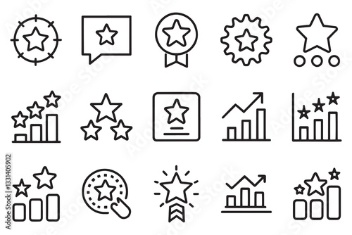 Visually striking graph that includes a star icon icon set editable stroke outline isolated flat vector illustration on white background.