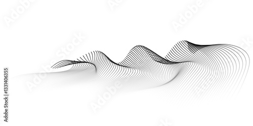 Abstract waves vector wavy lines flowing smooth curve black grey gradient isolated on transparent background in concept of technology, science, music, modern.
