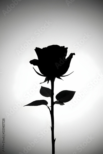 A silhouette of a red rose blossom, a floral art vector against a black background