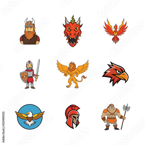 Mythical Creature Mascot Logos – Phoenix, Dragon, Griffin, Viking, Knight, Spartan