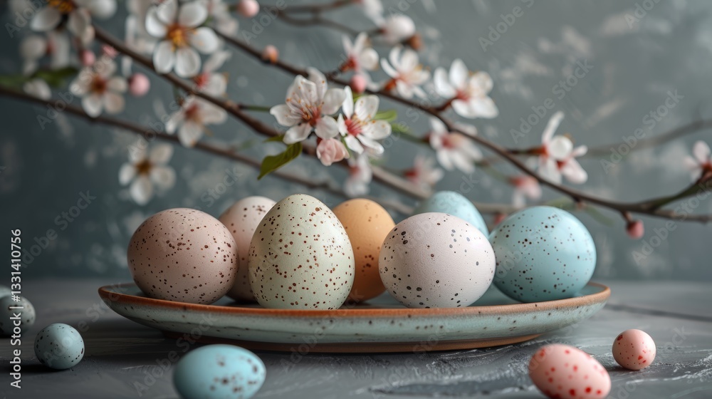 Fototapeta premium A tray with Easter eggs in the style of minimalism