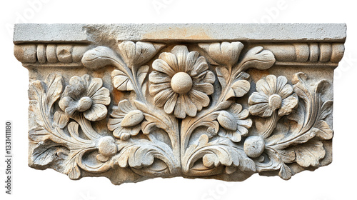 Exquisite Stone Carving: A Floral Symphony in Relief - Ornamental Design and Architectural Detail, a Timeless Texture of Ancient Art and Decorative Facade
