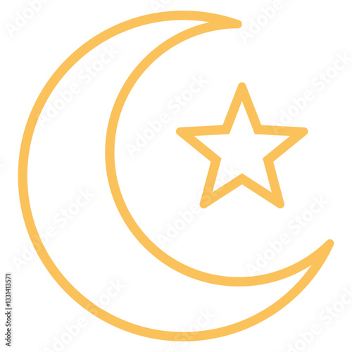 Crescent moon with star icon isolated on white background.
