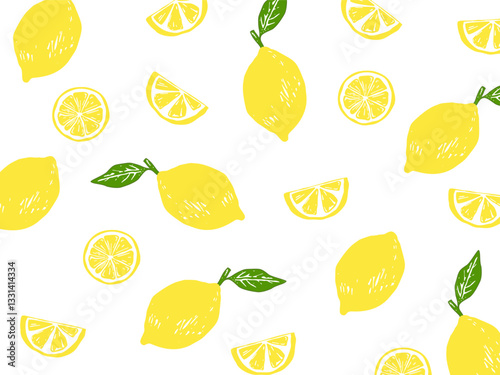 Yellow Lemon icon pattern. Vector Illustration Elements of Hand Drawn Lettering of Hello Summer with Sun. doodle handwritten brush design.