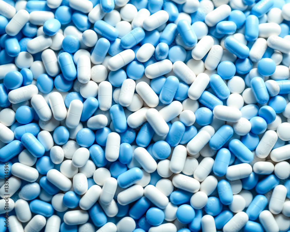 pile of white and light blue medical capsules pile of white and light blue medical capsules