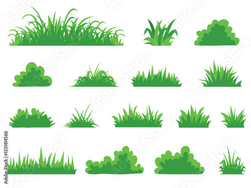 isolate green branch, grass silhouettes set. Hand drawn isolated illustrations.