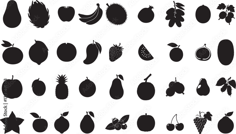 Fototapeta premium Tropical Fruit Silhouettes Collection