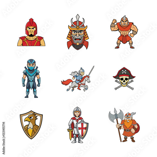 Warrior and Battle Mascot Logos – Knight, Spartan, Samurai, Gladiator, Viking