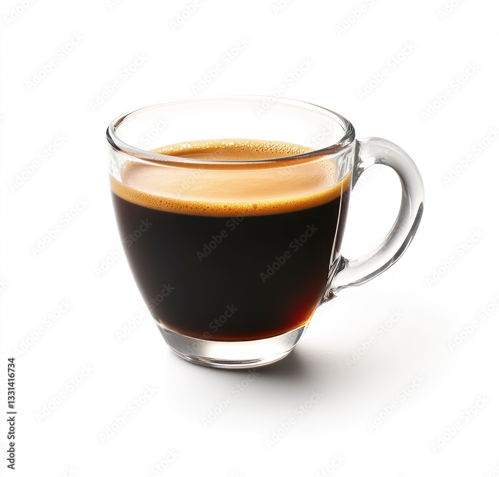 Espresso in Glass Cup Freshly Brewed Strong Coffee Beverage Isolated Espresso in Glass Cup Freshly Brewed Strong Coffee Beverage Isolated