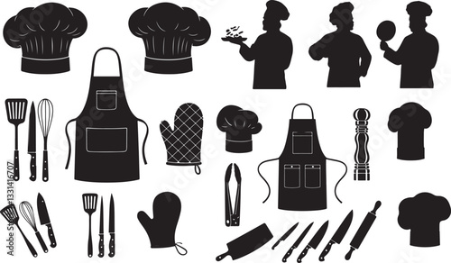 Chef and Kitchen Equipment Silhouettes