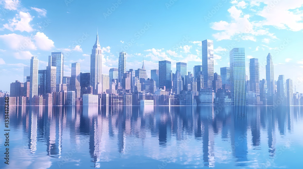 Fototapeta premium Majestic new york skyline at sunrise with reflections high resolution picture