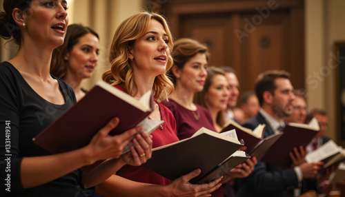 Church Choir Singing with Devotion in a Worship Service