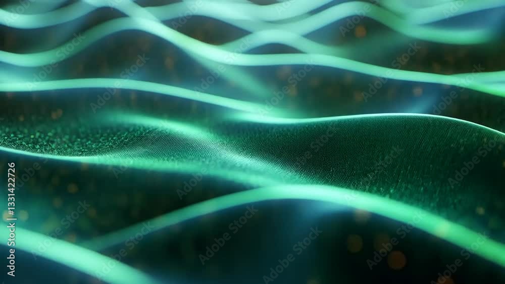 Abstrakte blau leuchtende Wellenstruktur mit sanften Lichtpunkten
