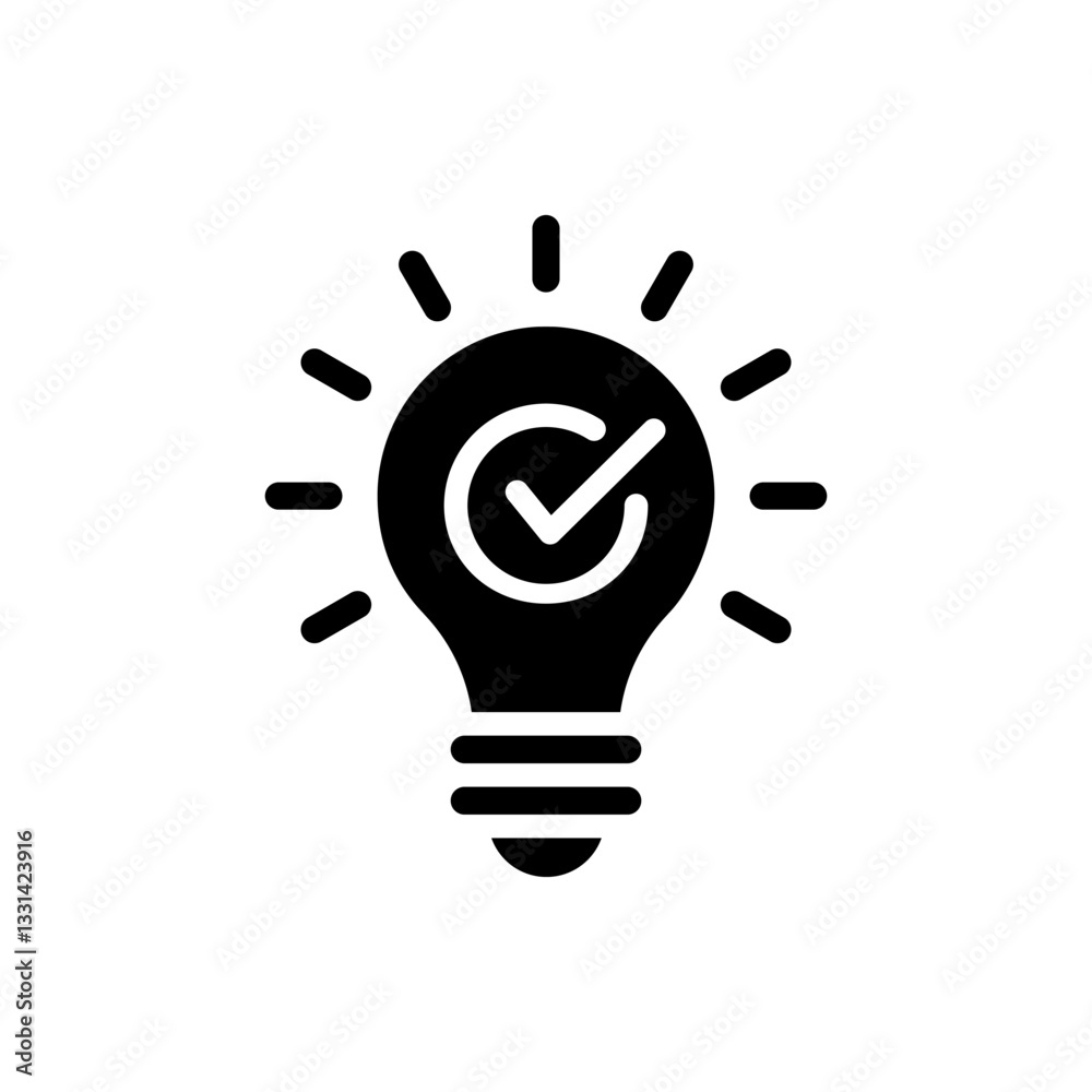 Bulb checkmark black like quick tip line icon. Bulb icon expert, genius, idea, innovation, lamp, light bulb, mark, creative, positive, simplicity, smart, solution, strategy, think, tick, choice. Bulb checkmark black like quick tip line icon. Bulb icon expert, genius, idea, innovation, lamp, light bulb, mark, creative, positive, simplicity, smart, solution, strategy, think, tick, choice.