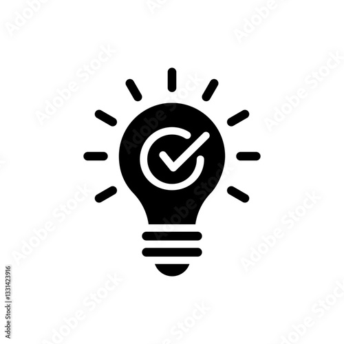 Bulb checkmark black like quick tip line icon. Bulb icon expert, genius, idea, innovation, lamp, light bulb, mark, creative, positive, simplicity, smart, solution, strategy, think, tick, choice.