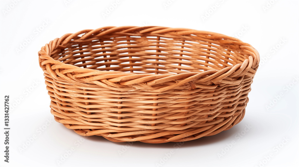 Round Wicker Basket Empty Light Brown Woven Texture Studio Shot Round Wicker Basket Empty Light Brown Woven Texture Studio Shot