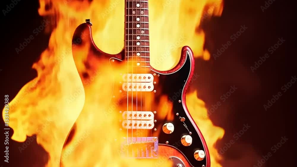 Feurige elektrische Gitarre mit intensiven Lichteffekten