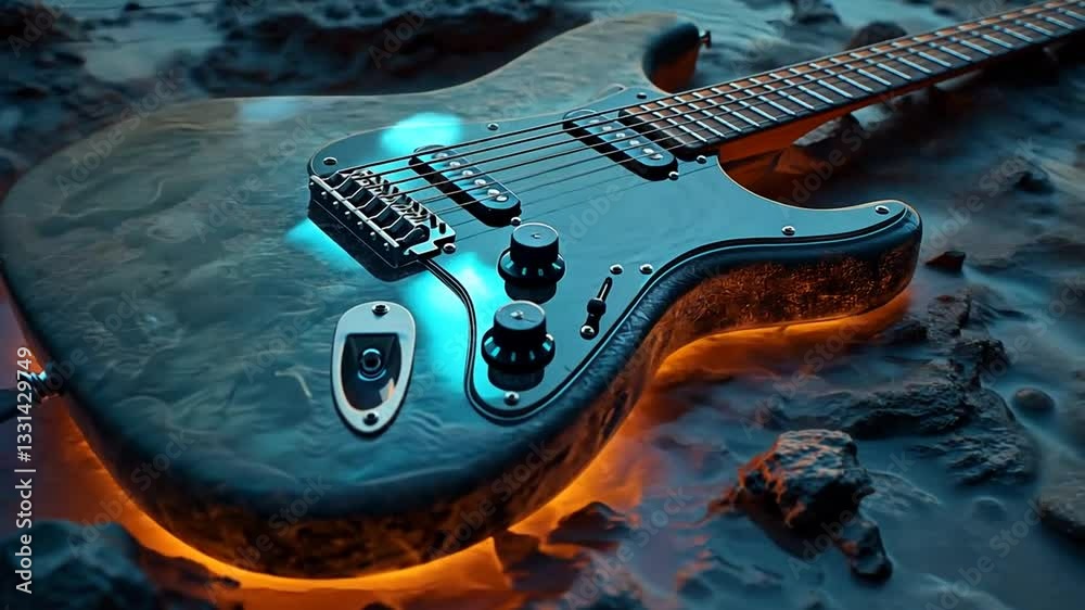 Elektrische Gitarre mit blauen Feuereffekten