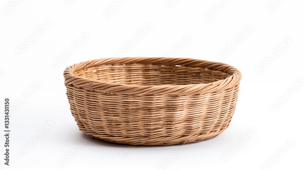 Empty Light Brown Wicker Basket Woven Container Studio Shot Empty Light Brown Wicker Basket Woven Container Studio Shot