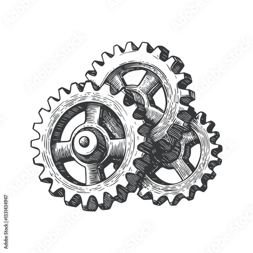 Detailed Illustration of Vintage Gears in Black and White Design