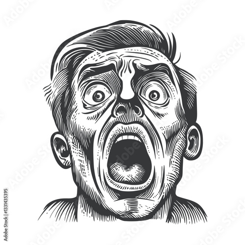 Shocking Expression of Fear and Horror in Human Portrait Illustration