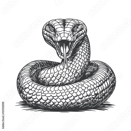 Detailed Hand-Drawn Snake Graphic with Realistic Features and Texture