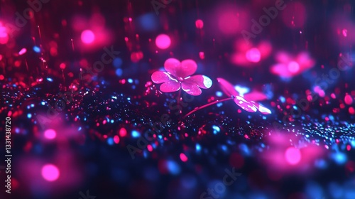 Wallpaper Mural Glowing Neon Clover Flowers in Dark Sparkling Background Torontodigital.ca