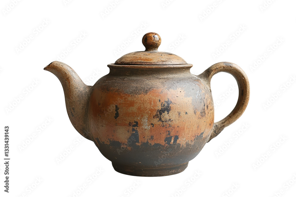 Rustic clay teapot showcasing natural wear and texture for traditional tea brewing Rustic clay teapot showcasing natural wear and texture for traditional tea brewing