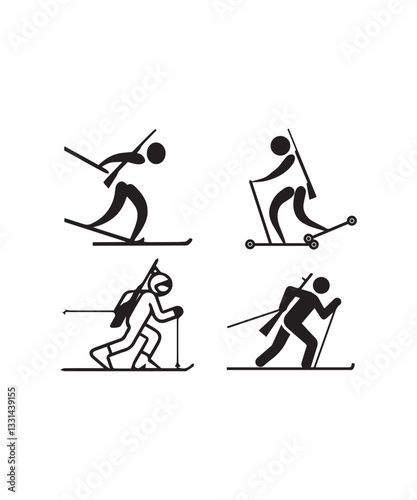 Biathlon  silhouette, vector Art illustration.