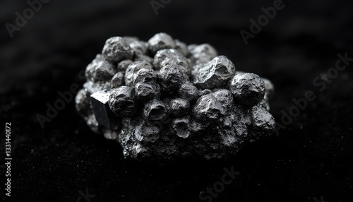  “The texture of the rare earth metal cerium, with its unique crystal structures and silvery luster against a black velvet background.”