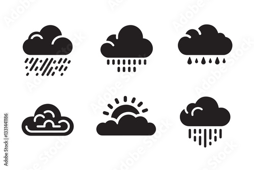 Cloud rain black silhouette bundle isolated on white background, logo icon clip art