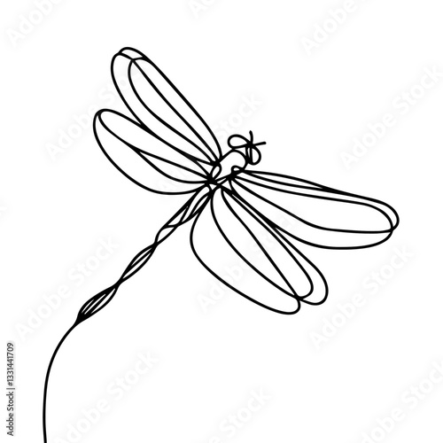 One line art minimal graphic drawing illustration of dragonfly