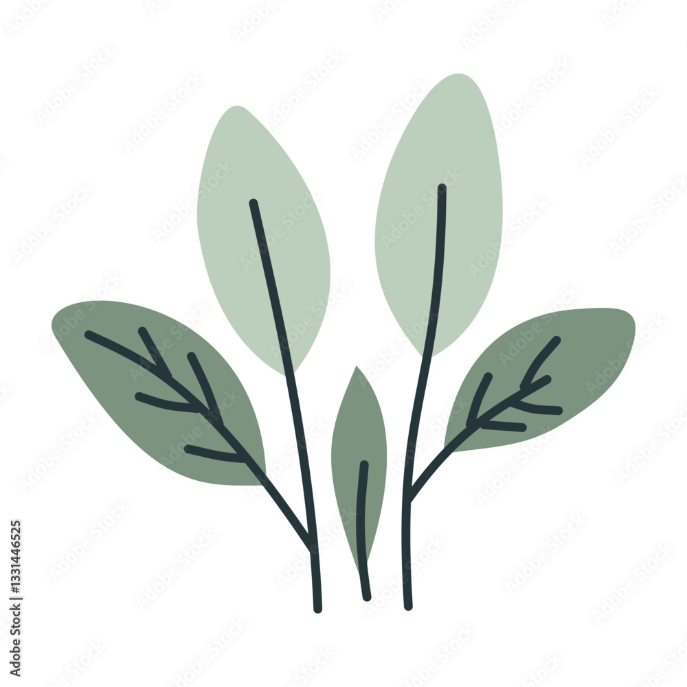 Obraz premium Leaves on a branch, colored. Cute illustration, vector, color, simple